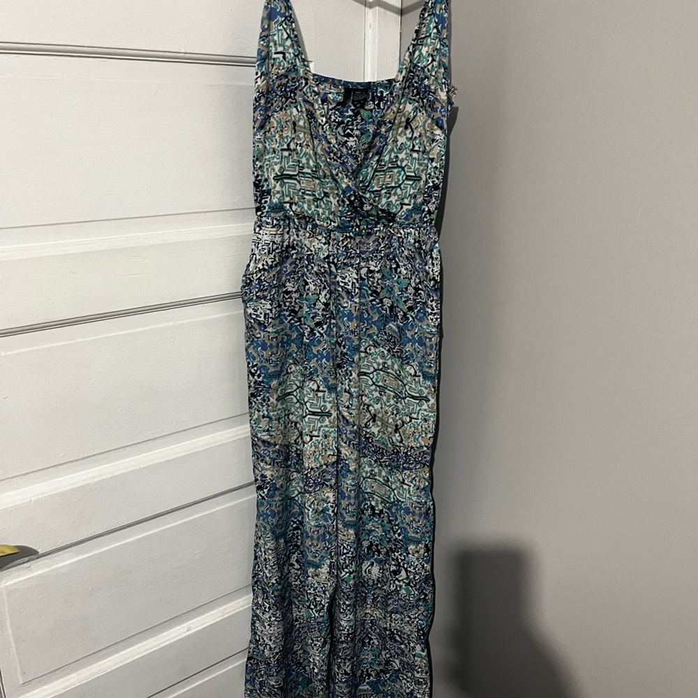 Ultra Flirt Teal and Blue Patterned Sleeveless Maxi Dress